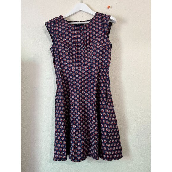 Mata Traders Womens Blue & Red Fan Print Cap Sleeve Fit & Flare Dress Small - Picture 1 of 13